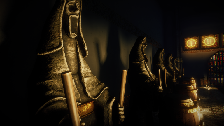 Don't Fret screenshot – Conundrums, a tall figure in a dark corridor